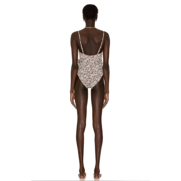 SIMKHAI Noa Swimsuit Palm Leaf Coffee Print One Piece - Picture 4 of 5